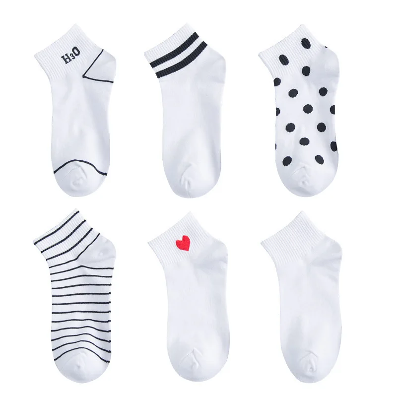 5 Pairs/Lot Women's New Cartoon Breathable Socks Japanese Thin Section Summer Striped Love Cotton Socks For Women Stocking