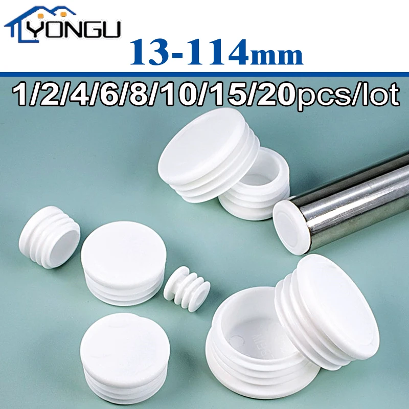 White Round Plastic Blanking End Cap 13 16 20 22 25 28 30-114mm Chair Table Feet Cap Tube Pipe Insert Plug Decorative Dust Cover