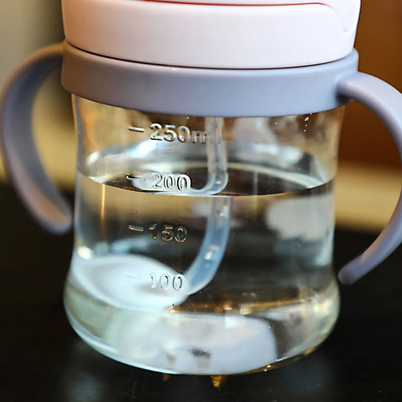 Botol air minum bayi gagang anak, cangkir belajar memberi makan bayi 250ml Anti tersedak dengan bola gravitasi latihan anak-anak dengan sedotan