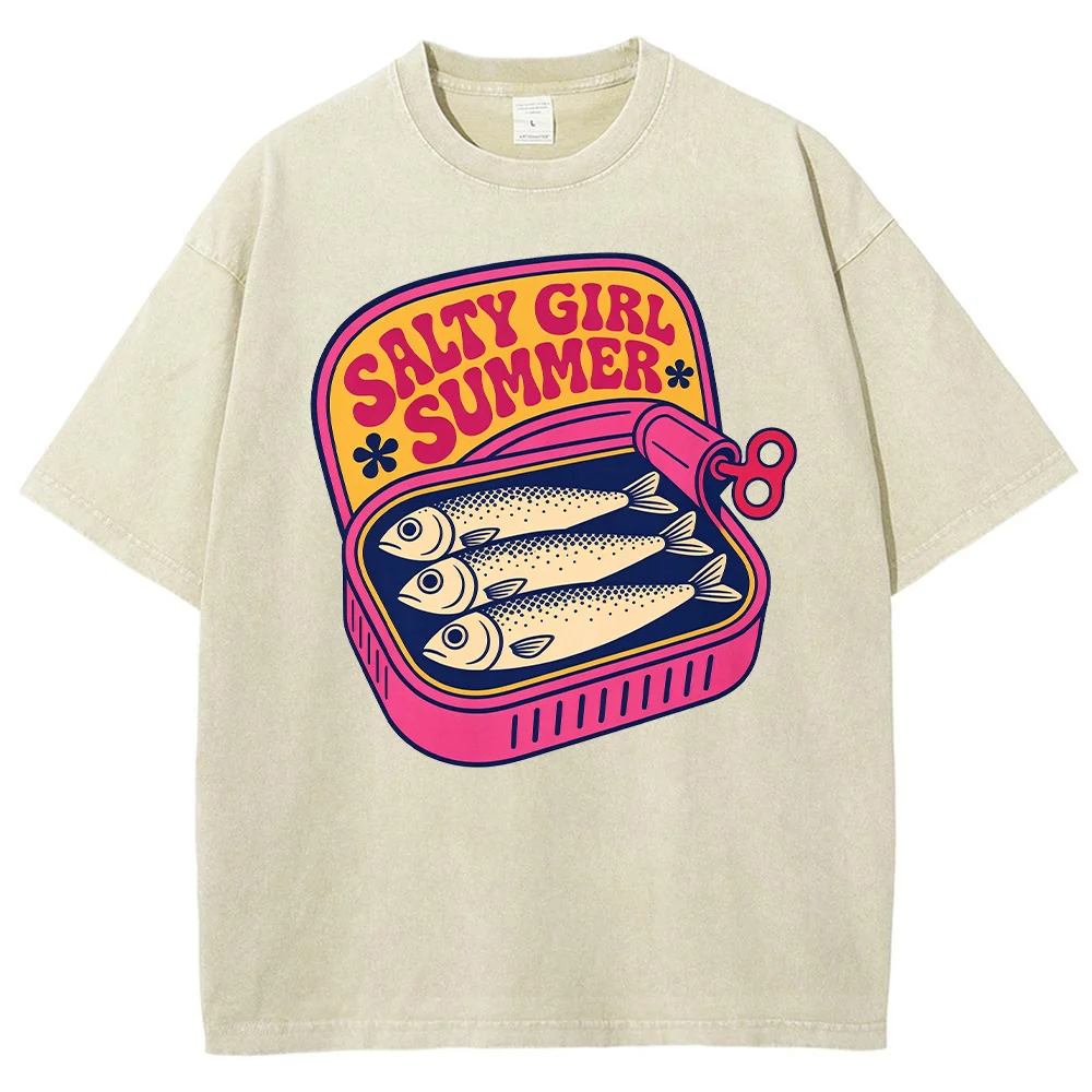 Kaos Wanita Motif Sarden Musim - Acid Wash Vintage Graphic T Shirt ulasan dan harga