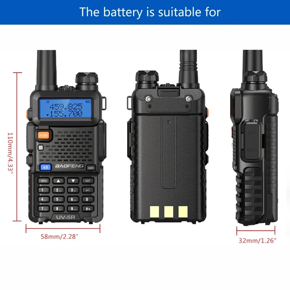 Baofeng 1800mAh 7.4V Battery for UV-5R UR-5RE UR-5RA UR-F8+ Walkie Talkie Interphone Li-on USB Rechargeable Batteries Accessory