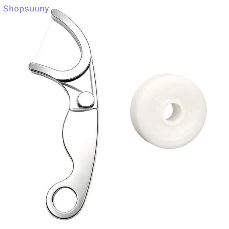 [SU]Stainless Steel Dental Floss Holder Life-time Floss Pick Reusable Portable Oral Care Tool Daily Oral Care Home And Travel Us