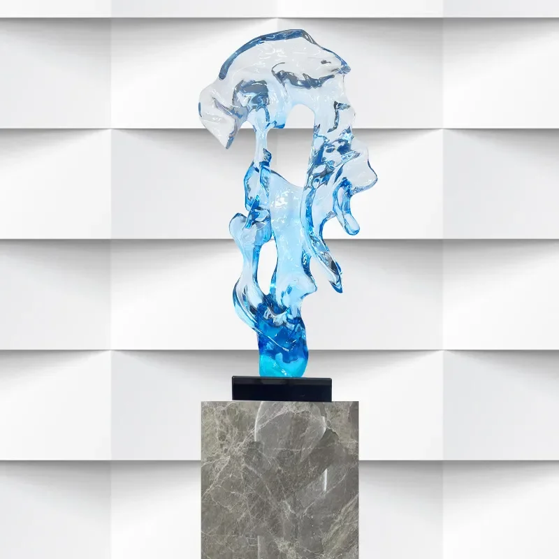 Abstract Taihu Stone Sculpture Transparent Resin Art Ornament for Villa Entrance Soft Decoration Modern Home Decor Artwork