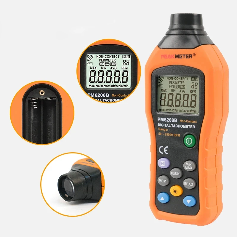 PM6208B High Pressional Non-Contact Digital Tachometer Rpm Speed Meter 50~99999RPM Max Speed Meter Rotation Tester