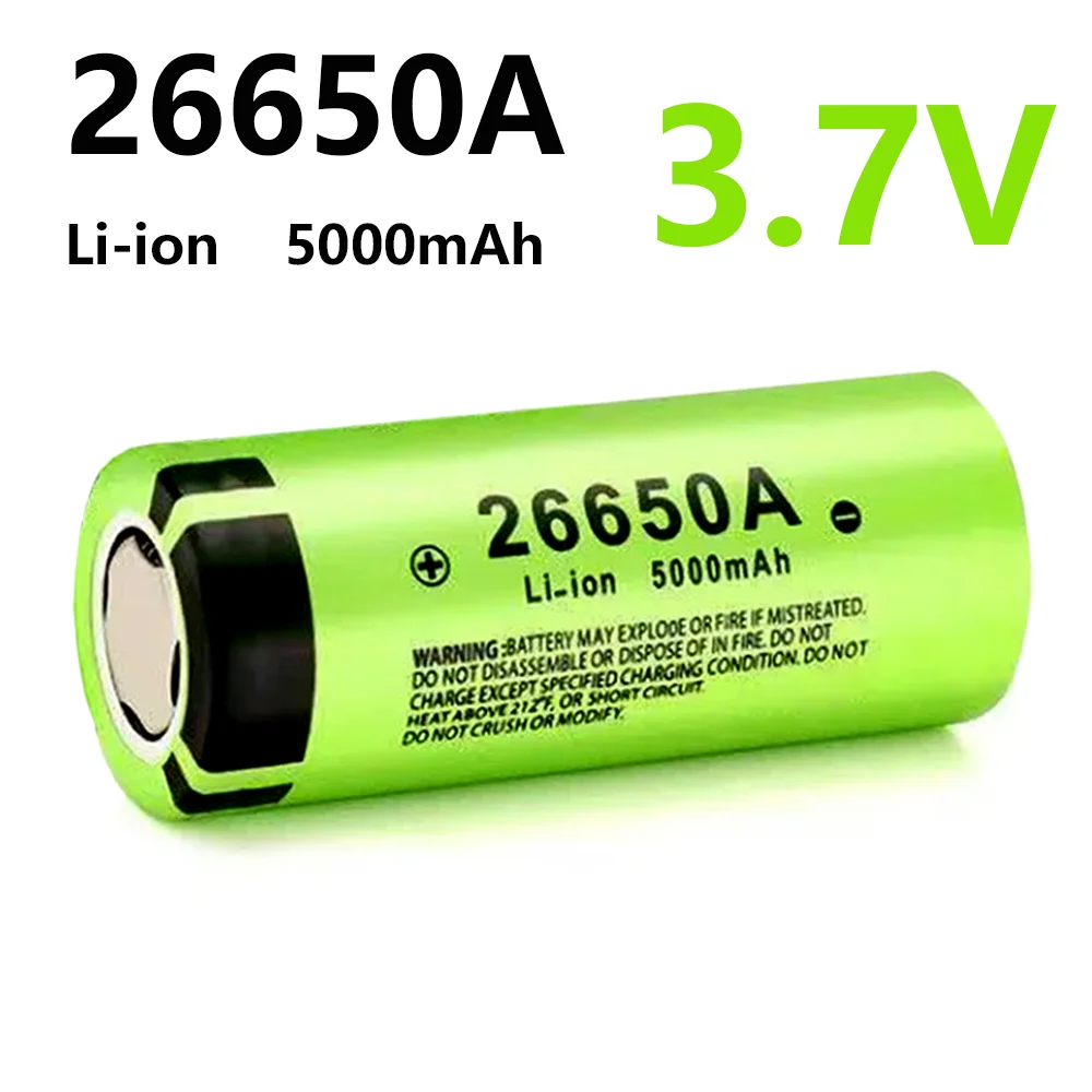 3.7V High-Drain 26650A Lithium Battery 5000mAh - Rechargeable Li-ion Cell for Flashlights/DIY Power Tools/Drones Fast Charging