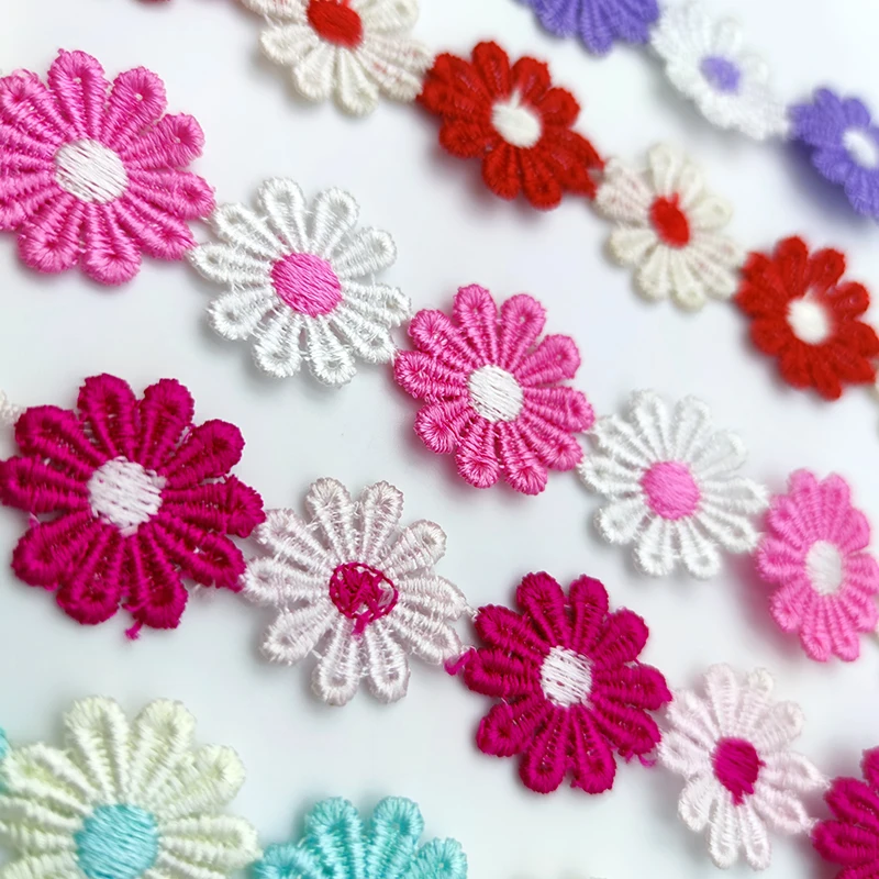 2Yard Daisy Flower Lace Trim Embroidered Floral Ribbon Fabric Wedding DIY Dress Sewing Supplies Material Accessories Multicolor