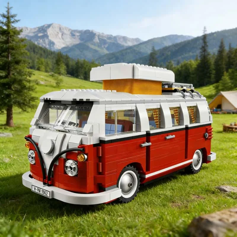 Spot: brique de camping-car, bus créatif, chariot de pique-nique vert T1, blocs de construction pour garçons et filles, cadeaux d'anniversaire pour enfants