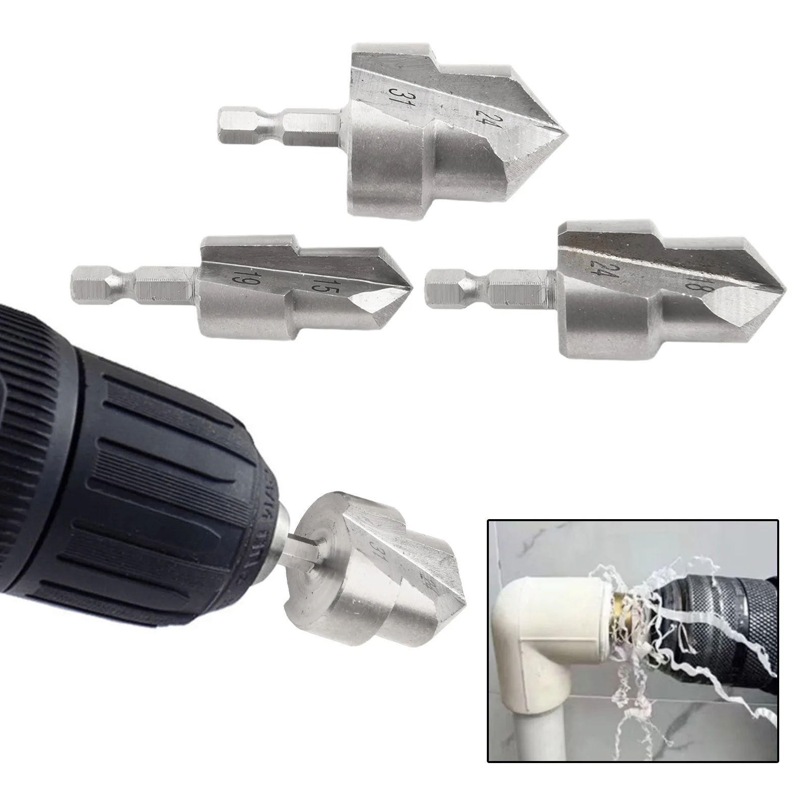 

3pcs 6.35mm Hexagonal Shank Drill Bit Lifting Drill Bit Water Pipe Expansion Drill Punch Plumber Hole Expanding Tool