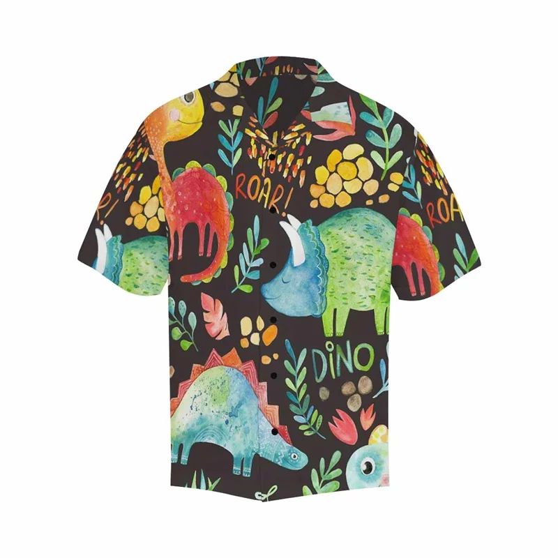 

3d Printing Hawaiian Beach Short Sleeve Shirt Funny Dinosaur Graphic Kids Shirts For Men Clothing Y2k Tops Clothes Lapel Blouse