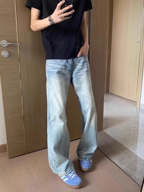 

Cleanfit Blue Waed Knife Le Jeans Men's Straight Leg Micro Flare Pants American High Street Sle Casual Denim Jeans