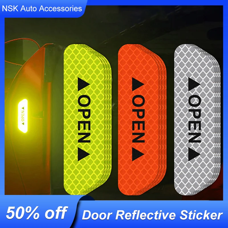 Reflective Car Door Sticker 4Pcs Safety Opening Warning Reflector Tape Decal Car Accessories Exterior Interior Reflector Sticker