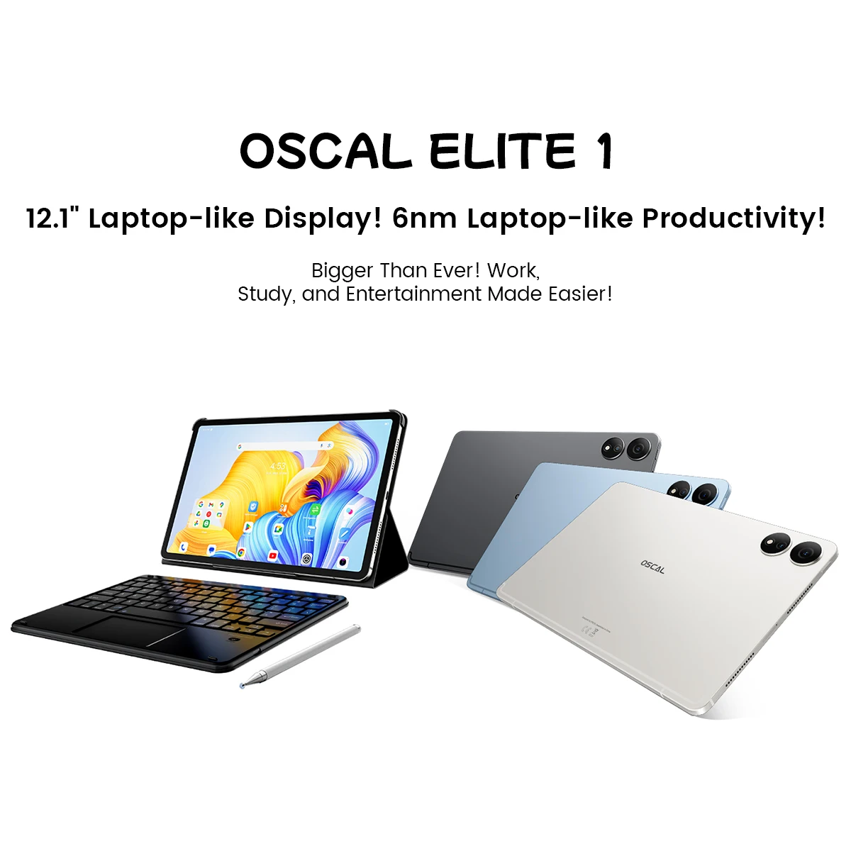 

OSCAL ELITE 1 Планшет Android 14, 12,1-дюймовый дисплей 2,5K MTK Helio G99 8 ГБ 256 ГБ 8800 мАч Аккумулятор 33 Вт Быстрая зарядка Планшет Android