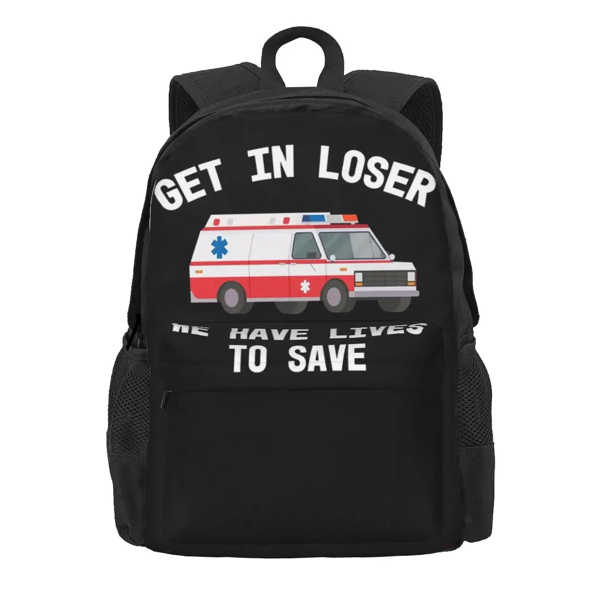 EMS Paramedic EMT Get In Loser Ambulance Graphic Graduation Gift Backpacks Bookbag School Bags  Kids Rucksack Travel Rucksack