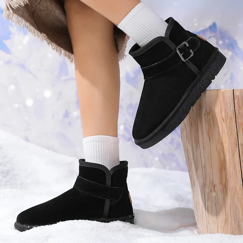 

Winter Thick Men's Round Toe Shoe with Plush Cotton Shoes, Men's and Women's Warm Anti Slip Rubber Soles Fashionable Solid Color