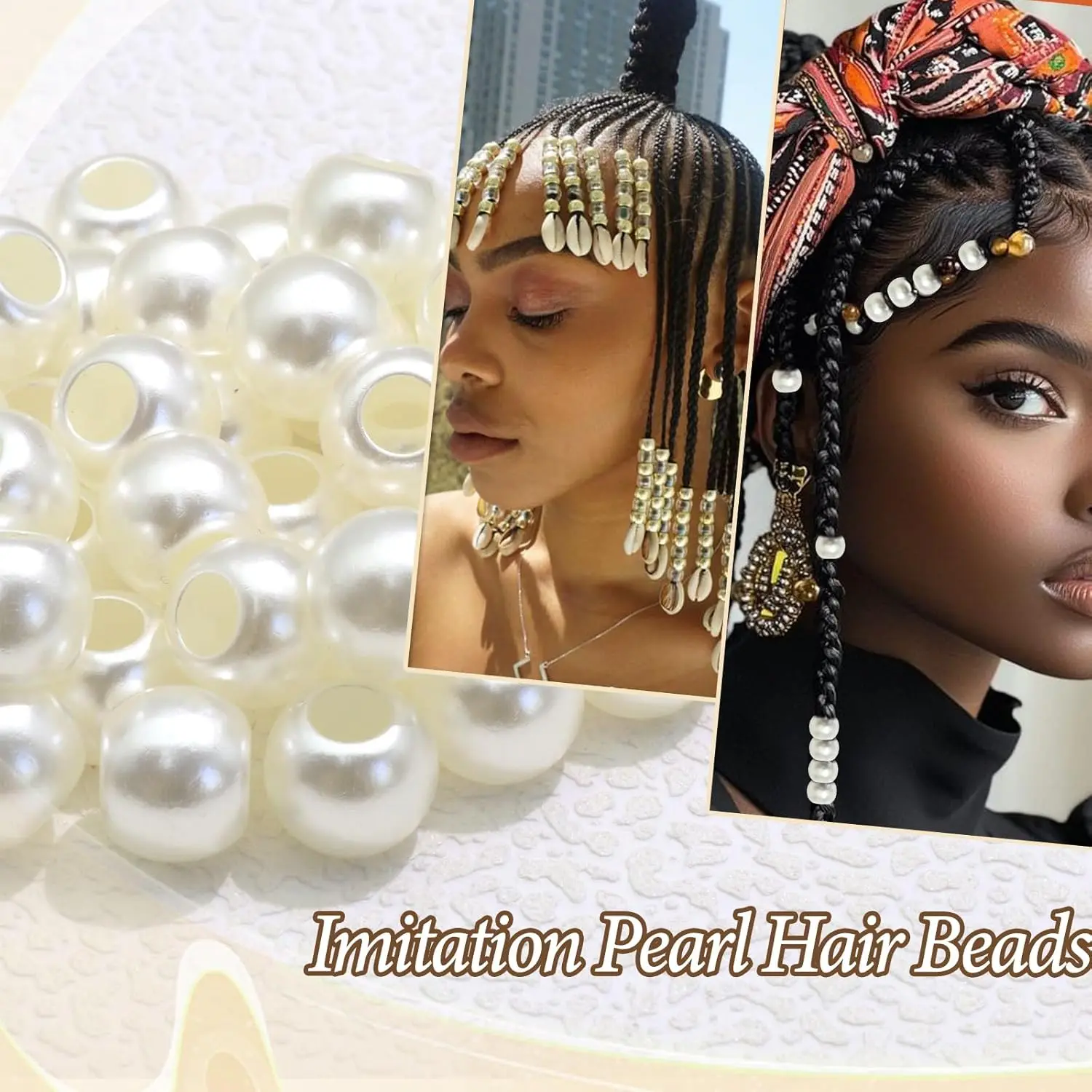 50 個のヘアビーズ三つ編み用パールホワイトドレッドロックビーズロックヘアジュエリー女性三つ編み装飾ヘアアクセサリー女の子のための
