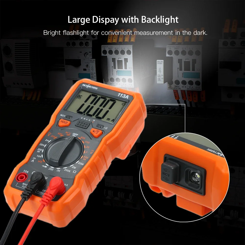 RICHMETERS Multimeter RM113D Multimetro Tester Digital Multimeter 6000 Counts Auto Ranging AC/DC Voltage Temperature Measuring