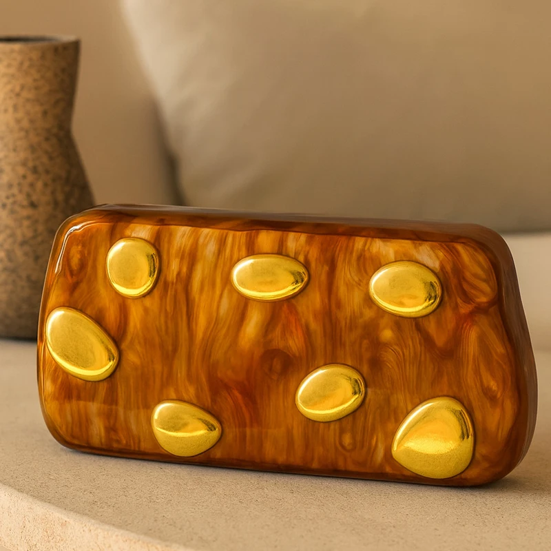 

Мини-коробка-клатч, вечерние сумки для женщин, роскошные дизайнерские сумки и кошельки, новинка 2025 года, инкрустированный акрилом металлический ремешок-цепочка на плечо