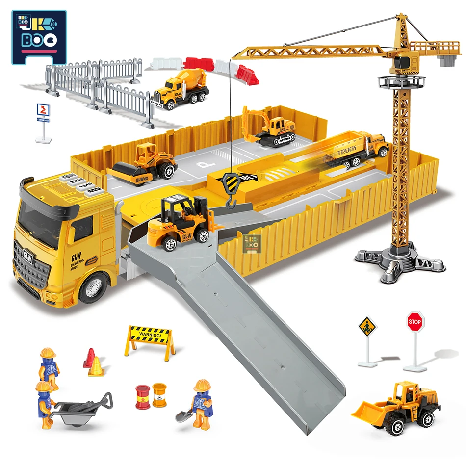 UKBOO Big Construction Rail Trucks Set with 1:64 Scale Mini Diecast Alloy Car Model Engineering Vehicles Carrier Truck Gifts Boy