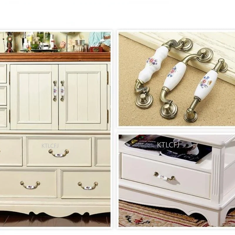 Flower Home Improvement Furnitur Cabinet Handl Ceramic Closet Handle European Style Ivory White Handle Hardware