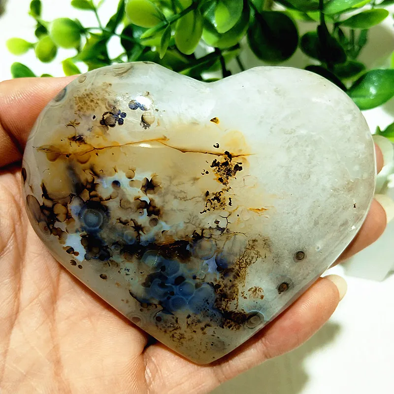 Natural Stone Moss Agate Sapling Heart Exorcism Meditation Energy Spirit Feng Shui Crystal Home Decorations