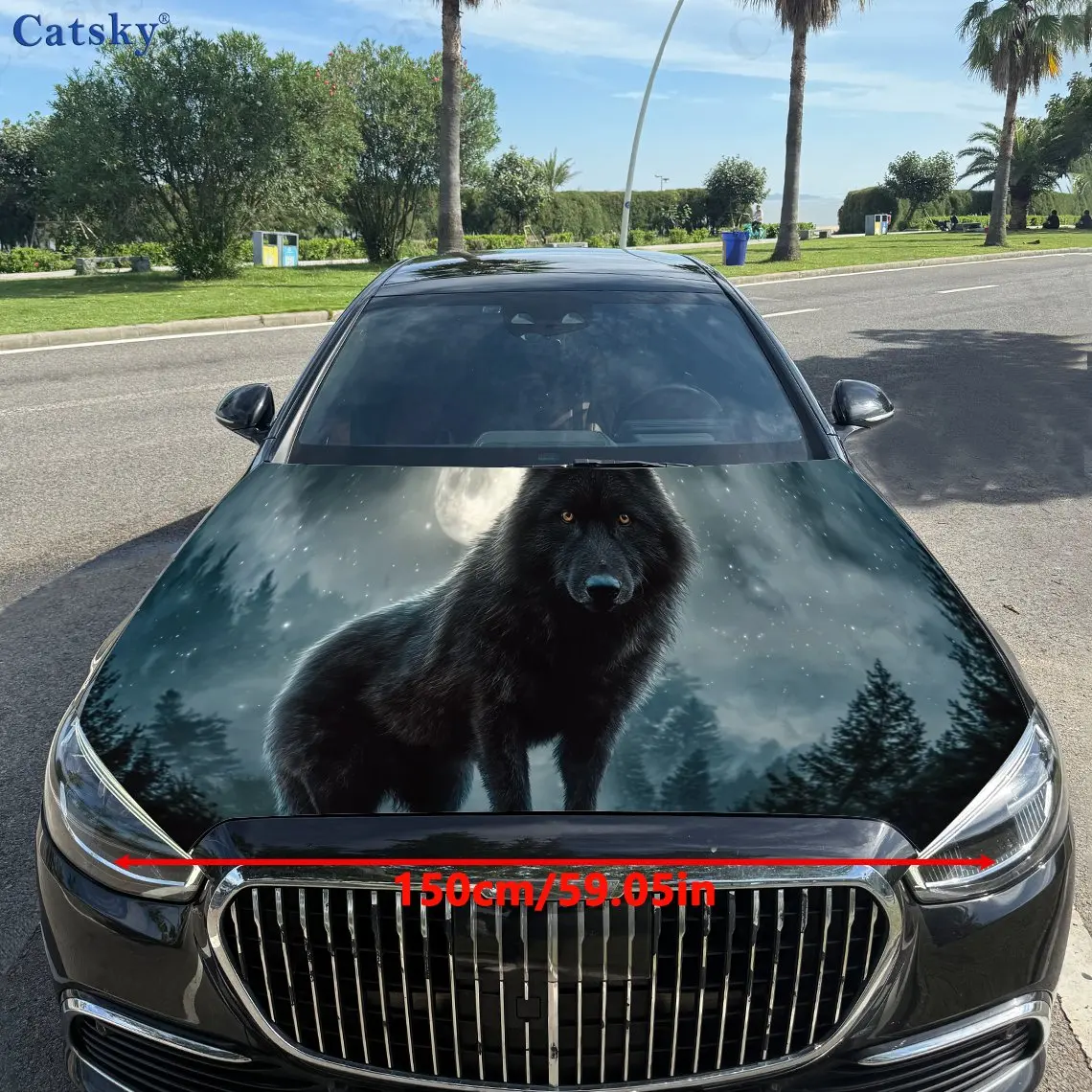 Black wolf in the night Themed Car Hood Decoration, Livery Stickers - SUV, Truck & Car, Car Accessories, Inspired Designs | Wate