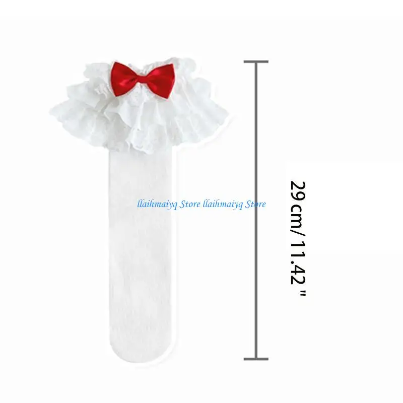 573b 키즈 여자 아기 고딕 양식 로리타 무릎 높이 양말 빈티지 멀티 레이어 주름 장식 달콤한 캔디 색상 새틴 보우 노트 공주