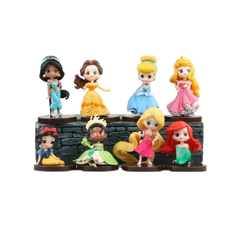 Disney high quality 8Pcs/Set Kawaii Q Snow White Princess Action Figure Ariel Belle Rapunzel Mermaid Toys Models Girls gift