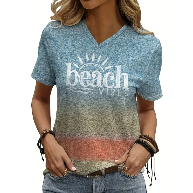 

Plus Size New All-Season Fashion T-Shirt Casual V-Neck Short Sleeve T-Shirt Women's Plus Size Clothing