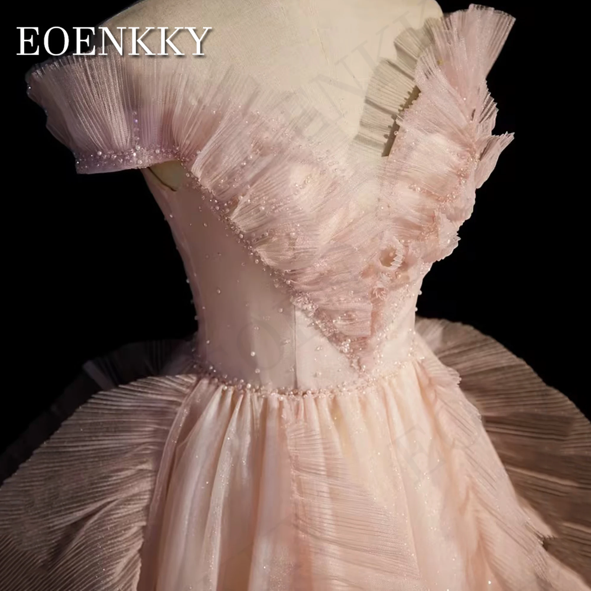 Robe de Rhen tulle à volants scintillants pour femmes, robe perlée, robe de graduation A-Line, élégante, rose, 2024 Robe de bal de fin d'année en tulle à volants pailletés  Robe de fin d'études élégante à épaules dénud