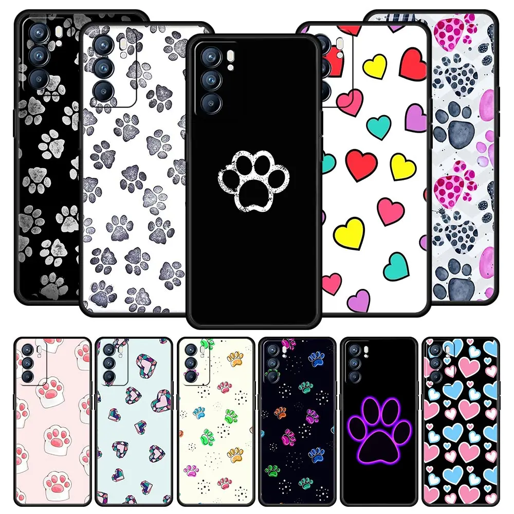 Cute Cat Dog Paw Love Case For Oppo Reno8 Reno7 Reno6 Pro A54 5G Find X6 X5 A53 A52 A9 A15 A95 A17 A16 A76 A74 A57 A31 Cover