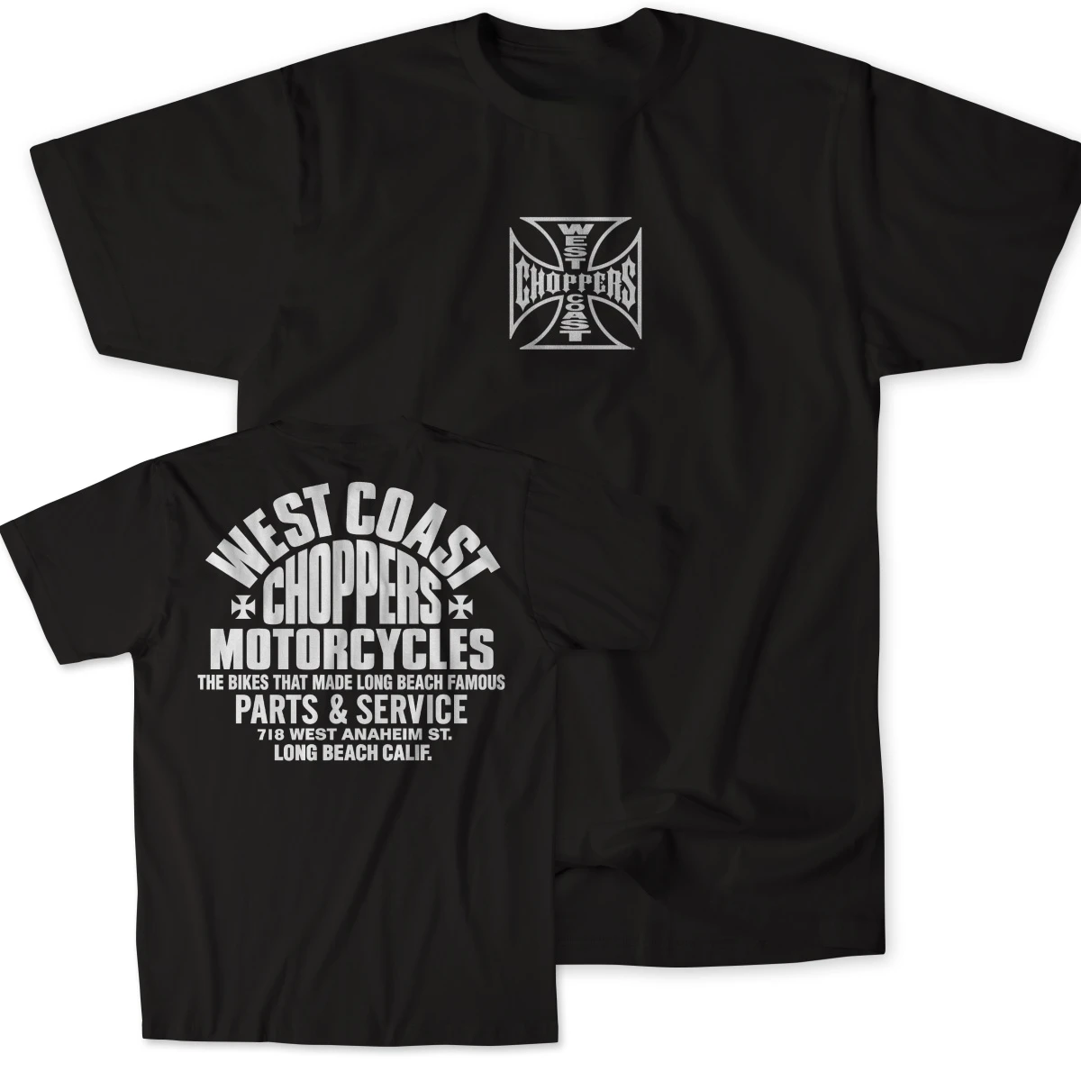 2026 New Family Matching T‑Shirt Vintage Chopper Biker Cross Badge Retro Moto Workshop Chest & Back Print Oversized Cotton Tee