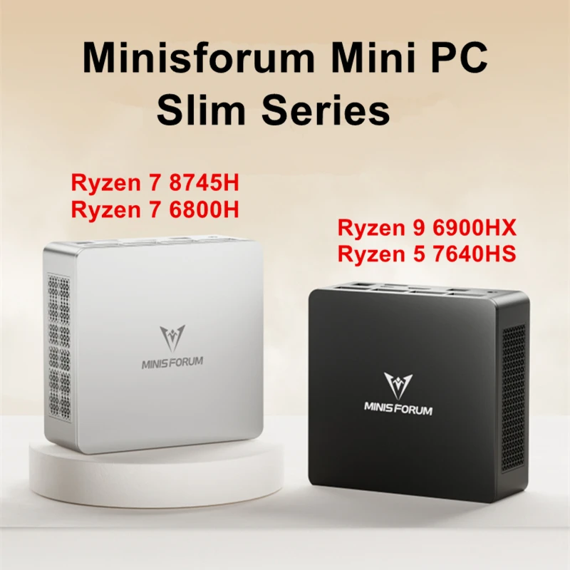 MINISFORUM Slim Series Mini PC AMD Ryzen 7 8745H UM870 USB4.0 2*DDR5 2*PCIE4.0 2.5G LAN Windows 11 NUC Mini Computer WiFi6E