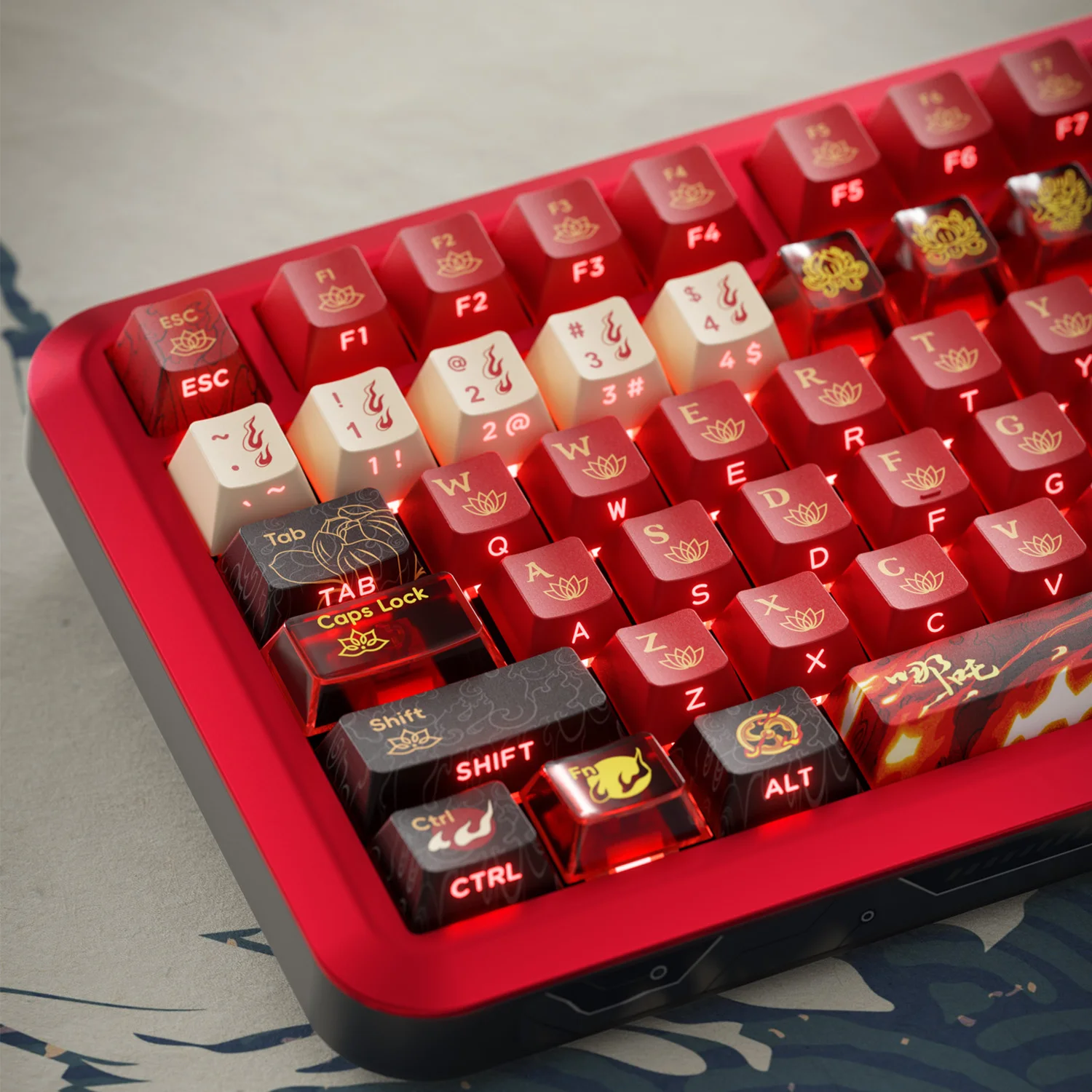 143keys Nezha Keycaps Anime Movie PBT Sublimation Cherry Profile Side Engraving 135keys Pc Transparent Machinery Keyboard Keycap