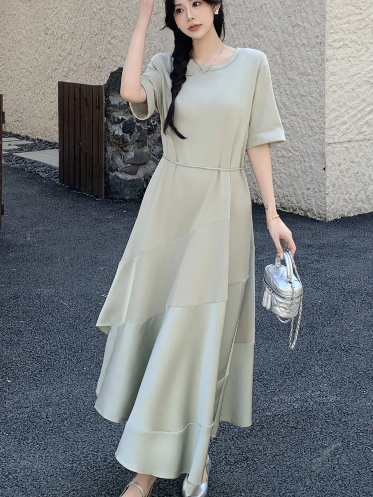 Abito estivo taglie forti T-shirt da donna elegante vintage chic lungo verde abito da donna abiti da donna abiti