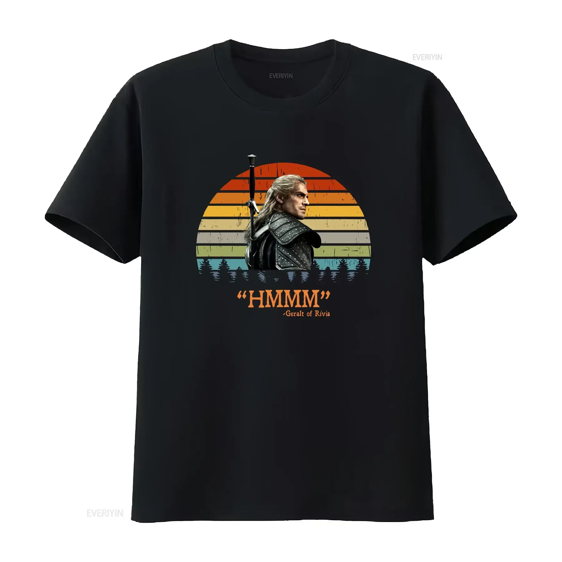 Camiseta con cita divertida Geralt de Rivia hmm citas HMMM henry cavill regalos Retro puesta de sol Vintage 2 vintage lavado Unisex suave