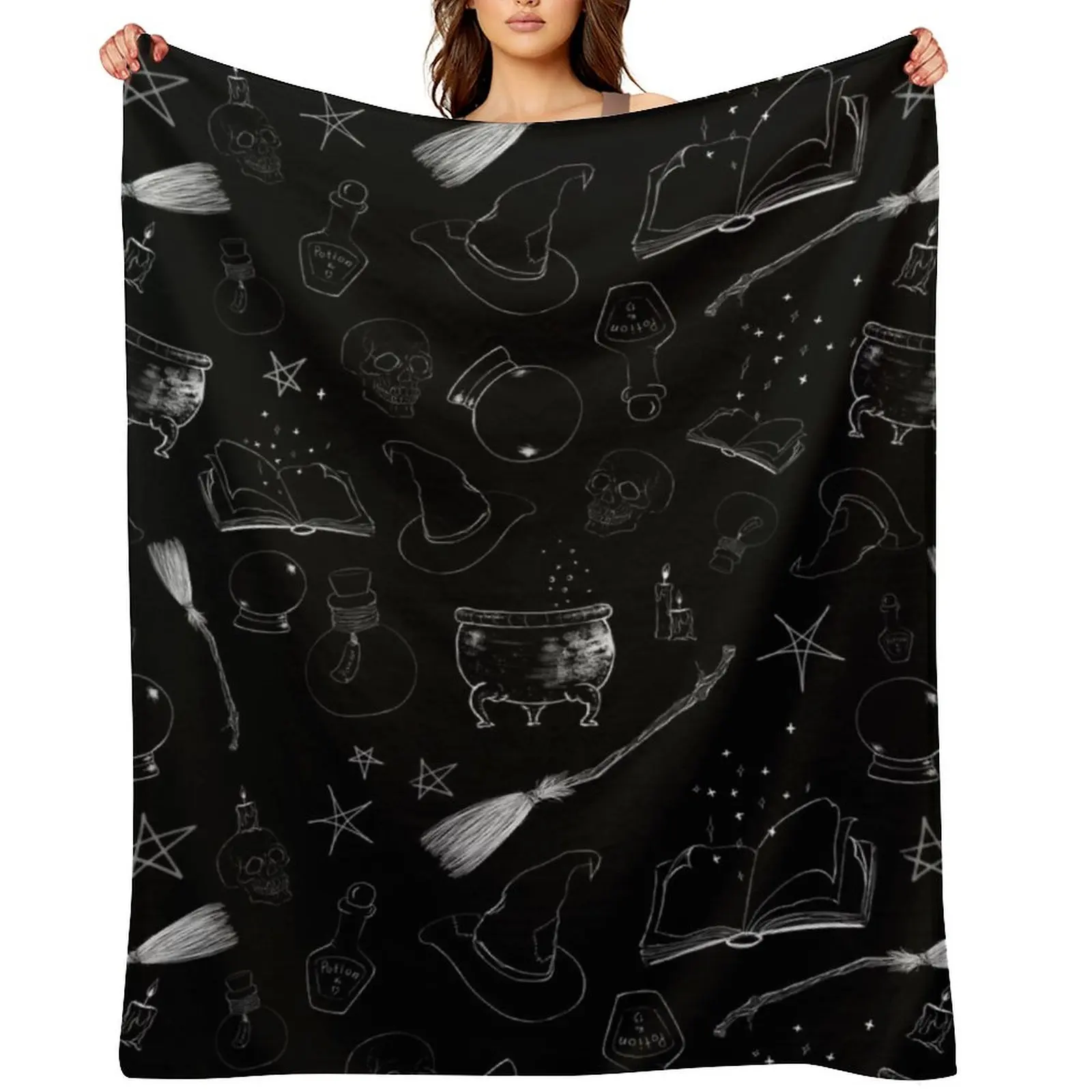 

Witchy Bits on Black Throw Blanket Soft Beds Retros Soft Big Blankets