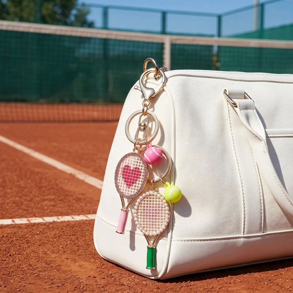 Tennis Enthusiasts Tennis Racket Keychain DIY Inlaid Rhinestone Metal Tennis Racket Pendant Alloy Sports Style Bag Pendant Gift