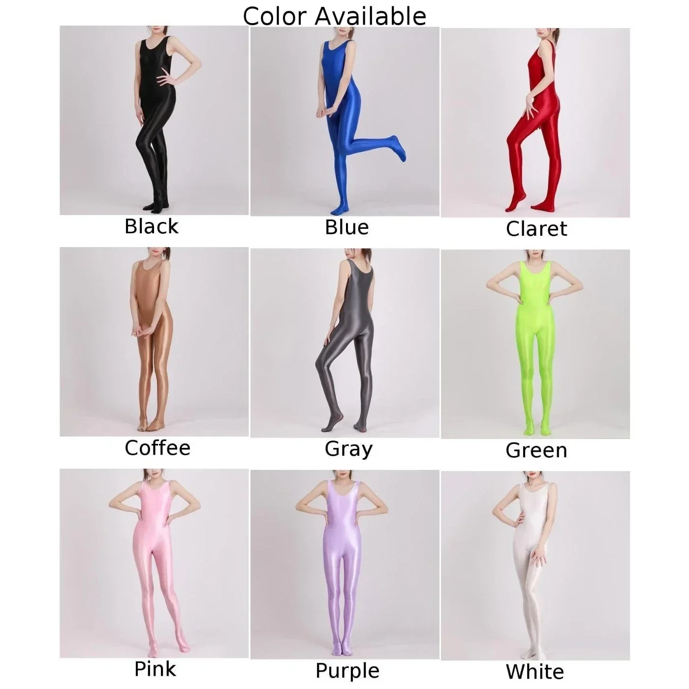 Women Smooth Jumpsuit Full Bodysuit Glossy Stretchy Full Unitard Tights Lingerie