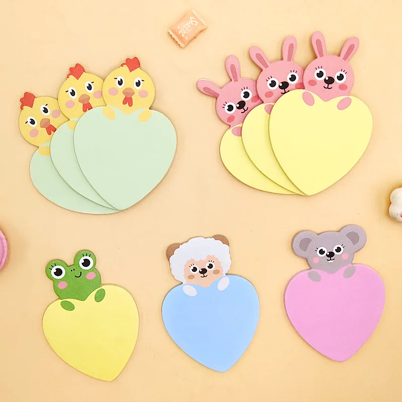 Cartoon Animal Sticky Notes, Heart-shaped Student Memos, Office Messages, Special-shaped Notes Cute Stationery  Sticky Notes