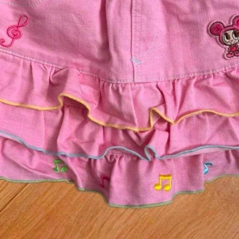 الوردي Kawaii لوليتا نمط مطوي التنانير اليابانية أزياء المرأة الحلو الكرتون الأرنب التطريز كعكة التنانير الصغيرة Y2k Faldas Mujer