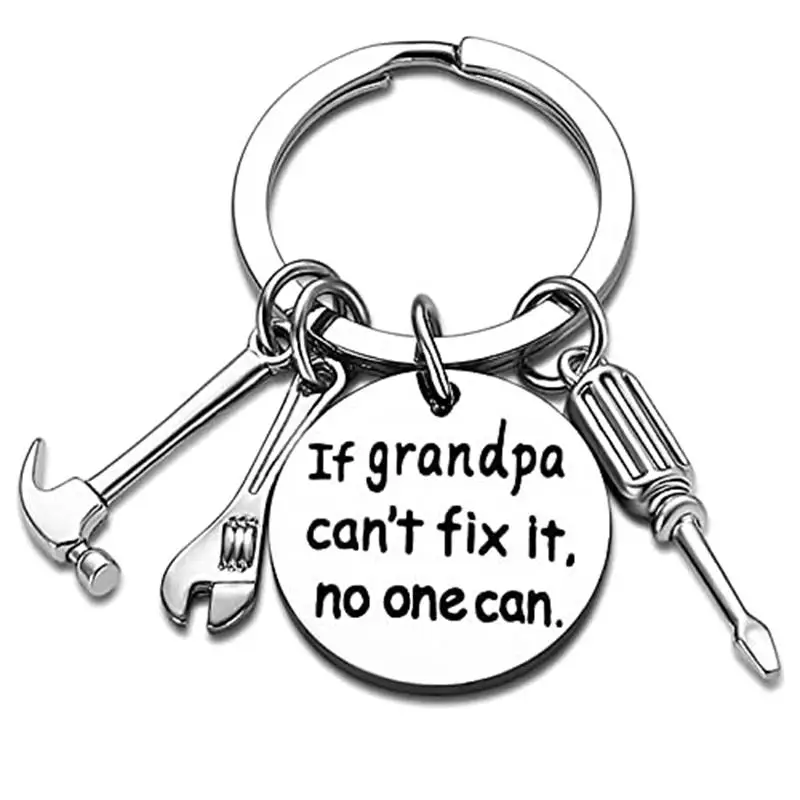 Grandpa Keychain Granddad Gifts From Grandson Granddaughter Christmas Gift Keyring(If grandpa can't fix it,no one can)DIY Custom