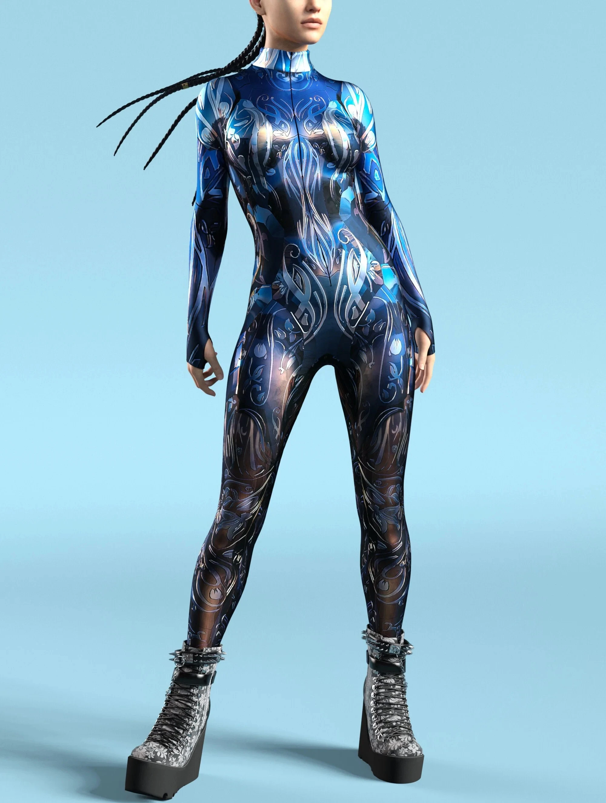 Damen Kunst Unregelmäßige Linien Jumpsuit Catsuit Farbig Bedruckter Sexy Bodysuit Karneval Halloween Party Cosplay Zentai Anzug Rave Outfit – Detail 5
