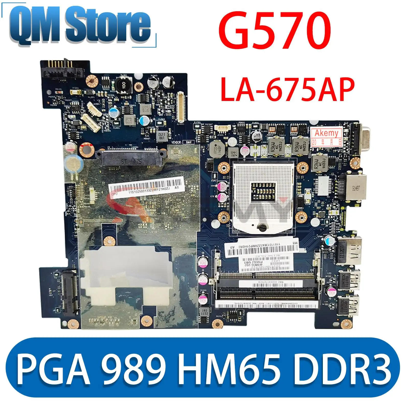 

LA-675AP LA-6753P For Lenovo Ideapad G570 Laptop Mainboard 11013647 11013570 11013648 PGA 989 HM65 DDR3 Notebook Motherboard