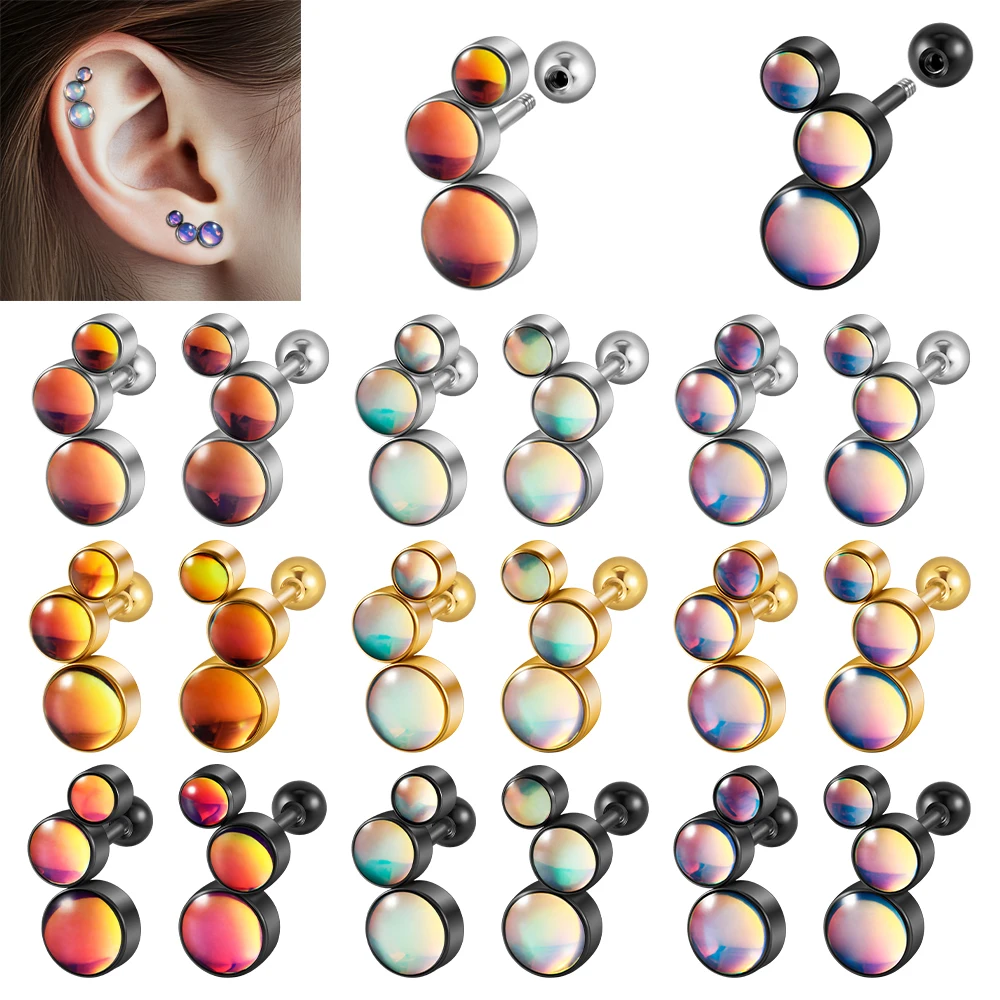 Surgical Steel Crystal Cartilage Helix Tragus Gold Plated Ear Stud Flash Film Gem Earring Piercing Women Body Jewelry