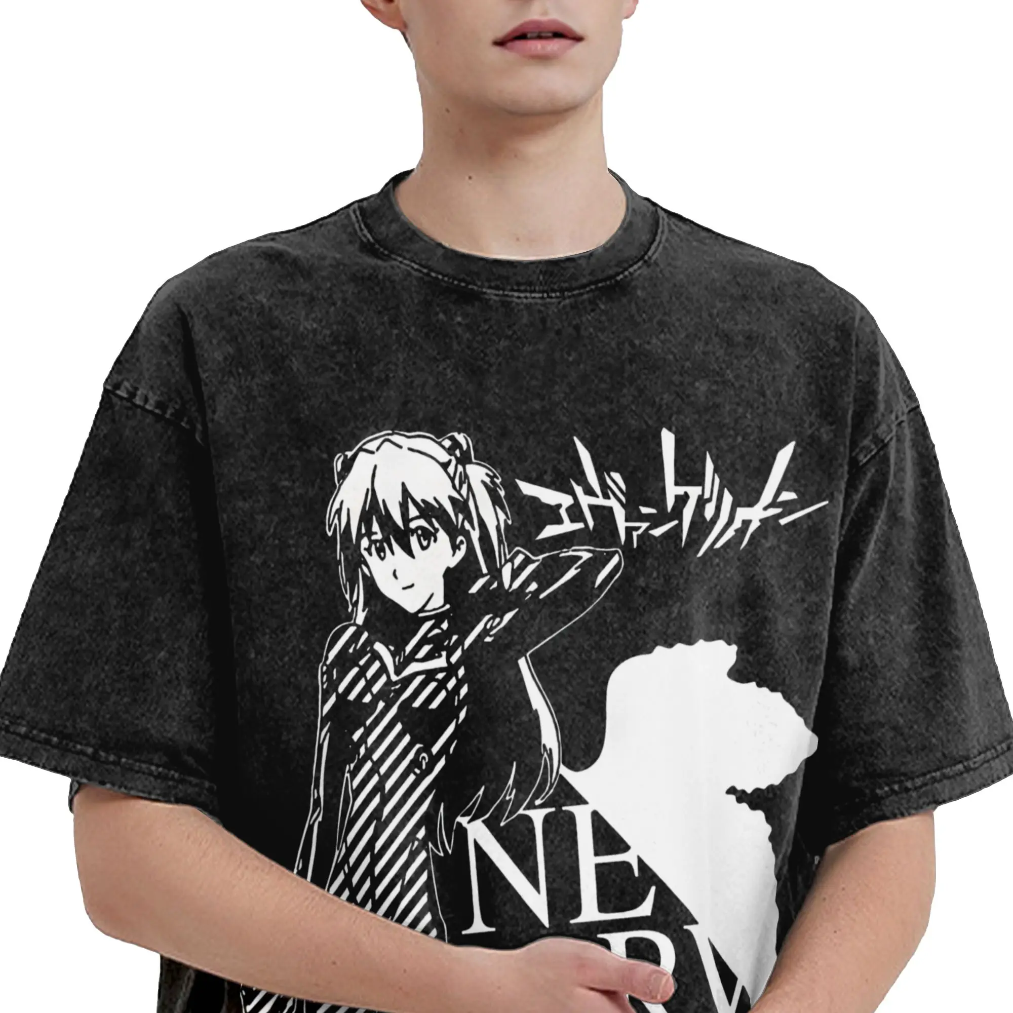 Harajuku Washed Shirt Ghost In The Shell  Merch Novelty T-Shirts Oversize  Streetwear Short Sleeve Printed Tops Tees