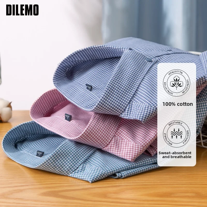 High End Anti-wrinkle 100% Cotton New Summer Brand Checkered Slim Fit Shirt Korean Short Sleeve Casual Fashion Men Clothing