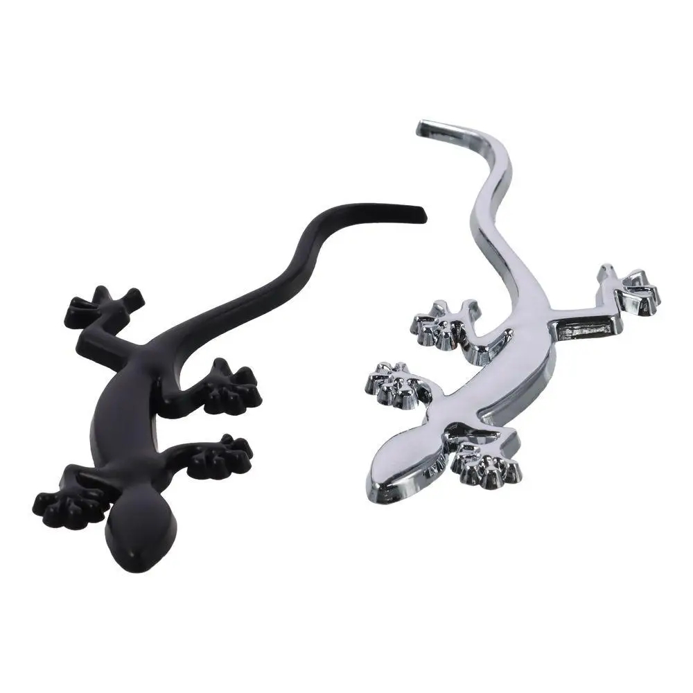 

4pcs Zinc Alloy Gecko Car Stickers 10*3.8cm Silver and Black 3D Gecko Metal Car Emblem Gecko Shape
