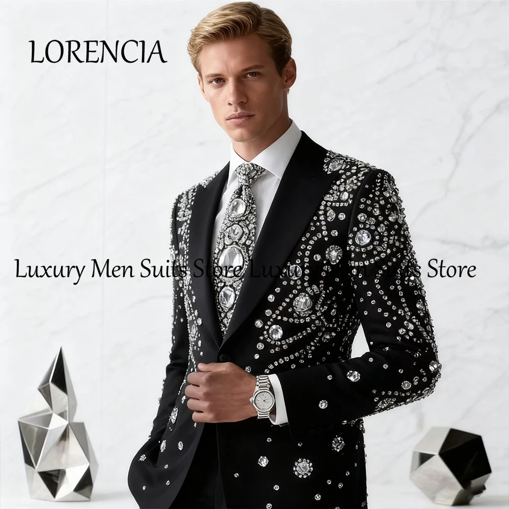 

Luxury Diamond Male Suits 2 Pcs Flat Collar Tuxedos Evening Party Men Prom Outfit Customized Blazer Pants trajes para hombre