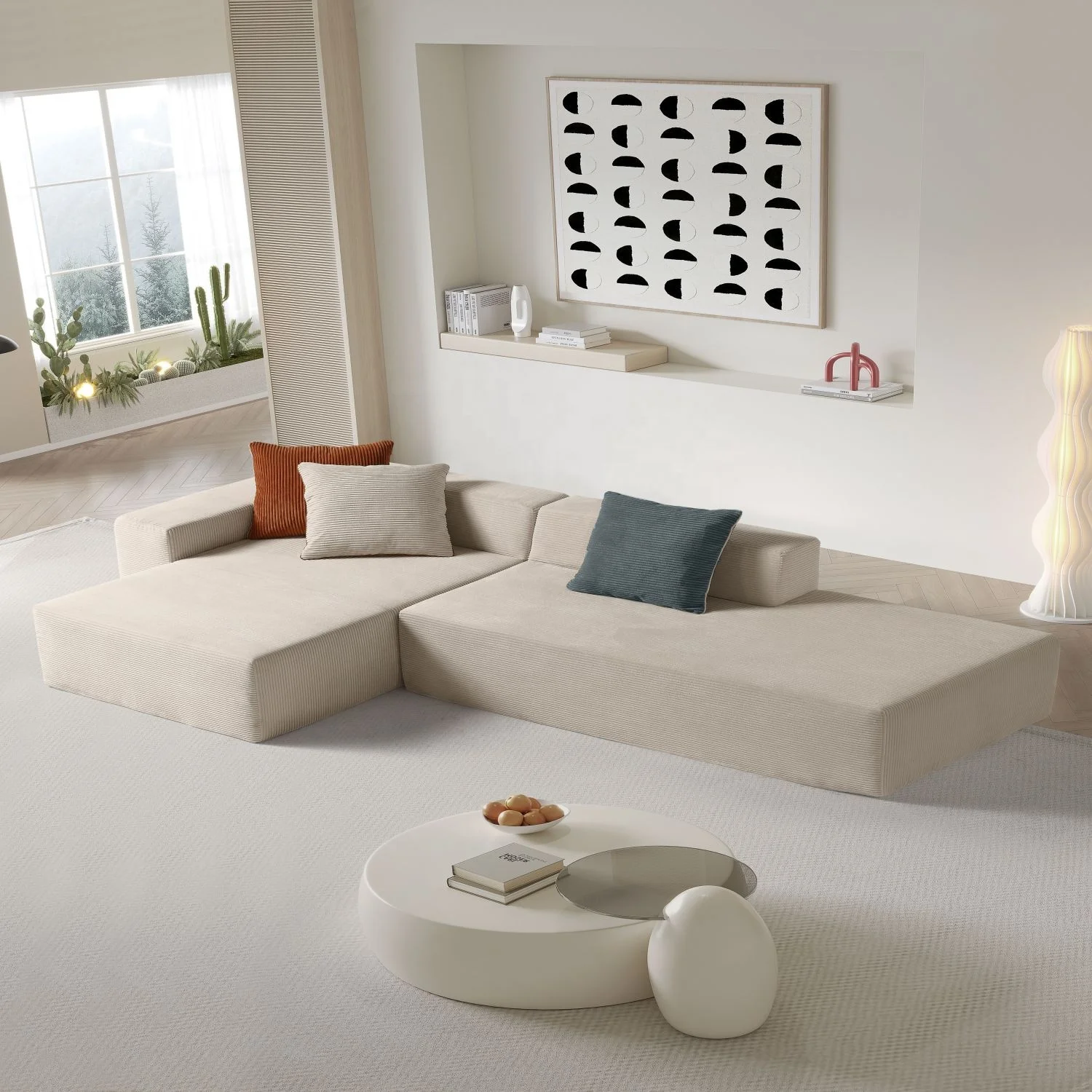 Modern Home Furniture Velvet Fabric Sectional Sofa High-Density Sponge  Modular Compressed Sofa