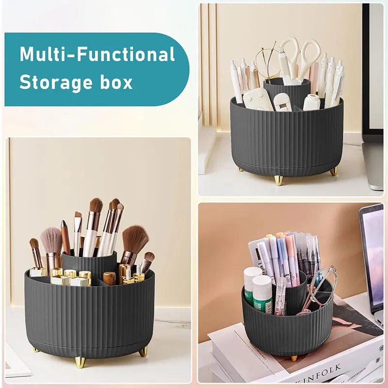 Rotating Household Makeup Brush Storage Bucket 5 Slot 360° Rotating Desktop Storage Organizers Vanity Desktop Bathroom Office